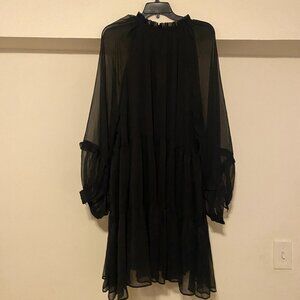 HM+ Trapeze Tiered Shirt Dress w/ Ruffle Details, Black - 4X